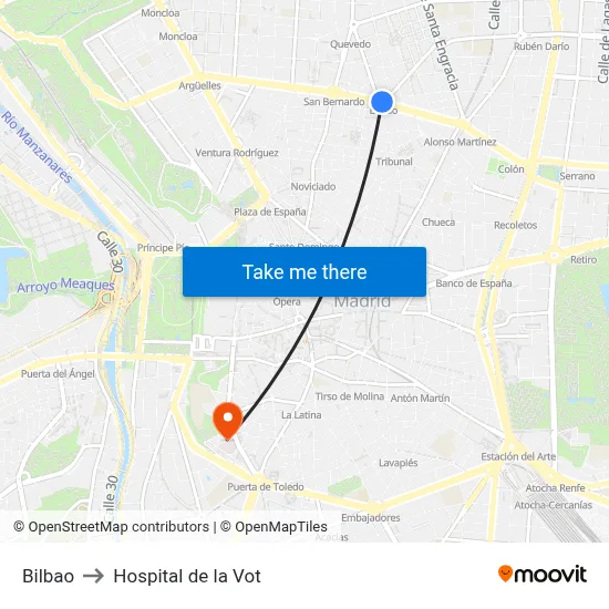 Bilbao to Hospital de la Vot map