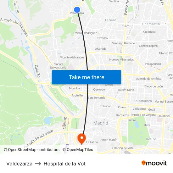 Valdezarza to Hospital de la Vot map
