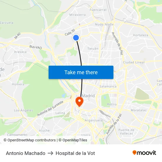 Antonio Machado to Hospital de la Vot map