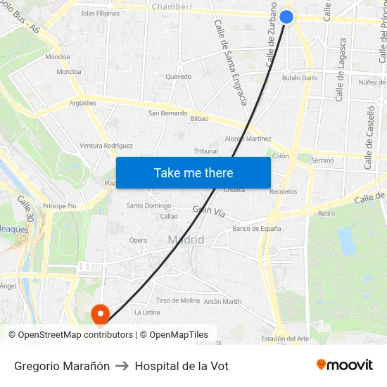 Gregorio Marañón to Hospital de la Vot map