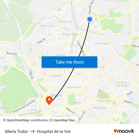 María Tudor to Hospital de la Vot map