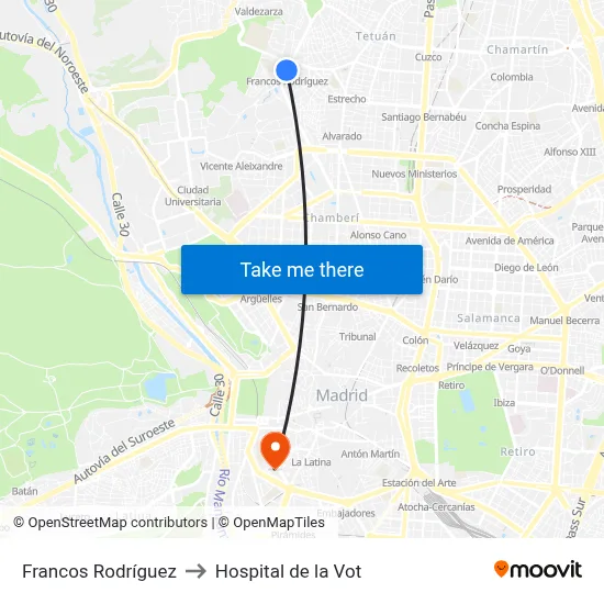 Francos Rodríguez to Hospital de la Vot map