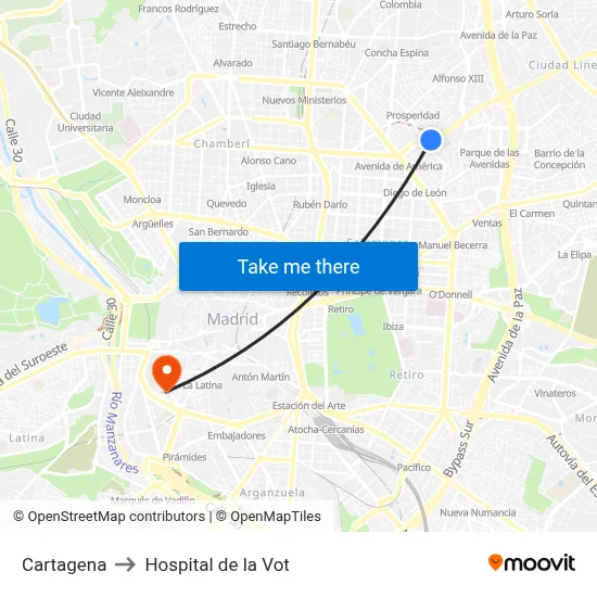 Cartagena to Hospital de la Vot map