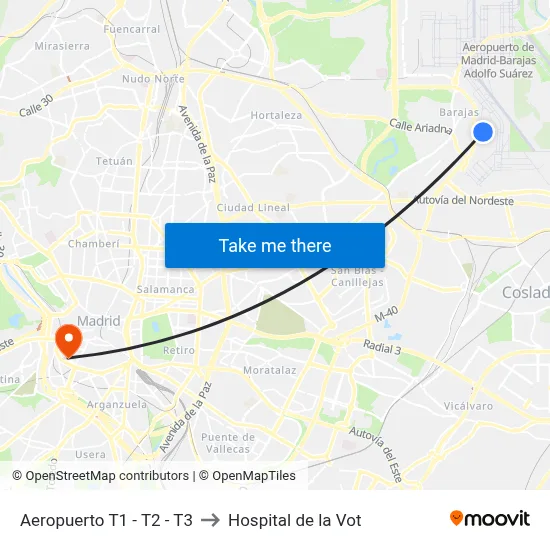 Aeropuerto T1 - T2 - T3 to Hospital de la Vot map