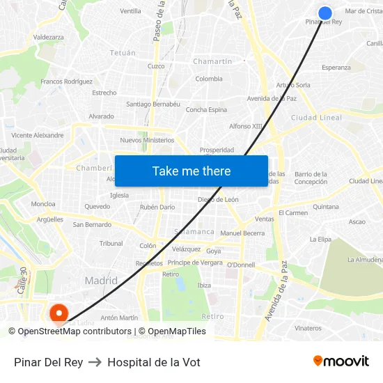 Pinar Del Rey to Hospital de la Vot map