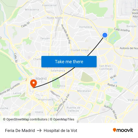 Feria De Madrid to Hospital de la Vot map