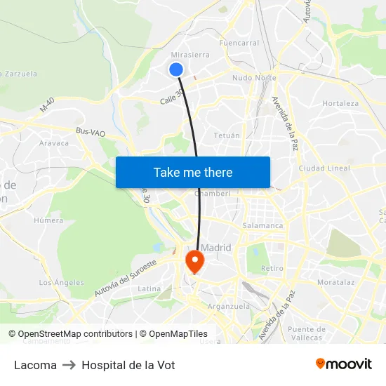 Lacoma to Hospital de la Vot map