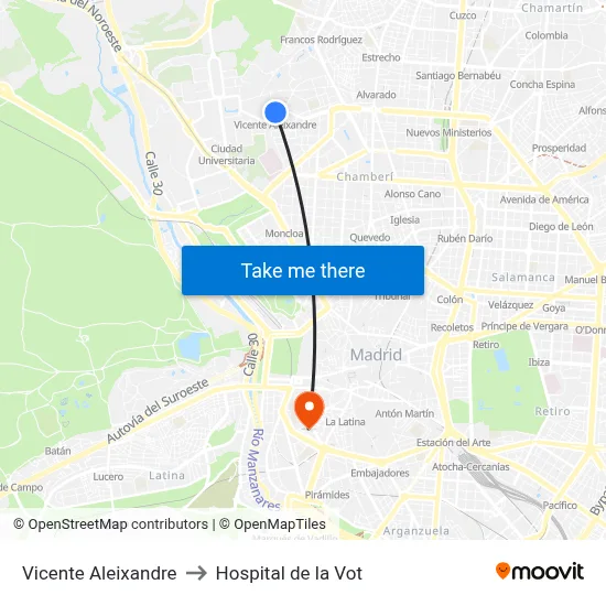 Vicente Aleixandre to Hospital de la Vot map
