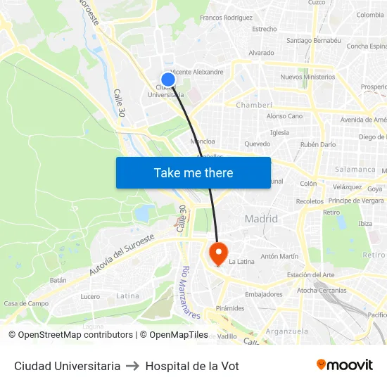 Ciudad Universitaria to Hospital de la Vot map