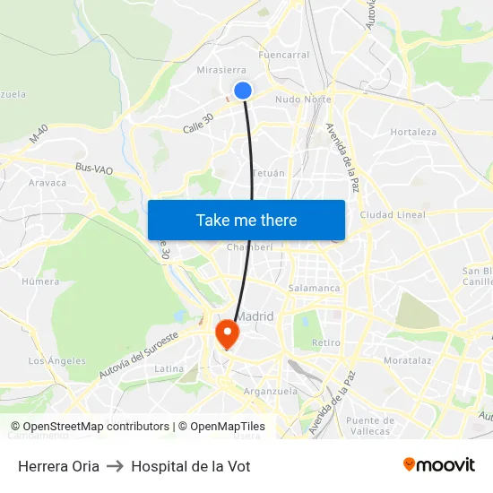 Herrera Oria to Hospital de la Vot map