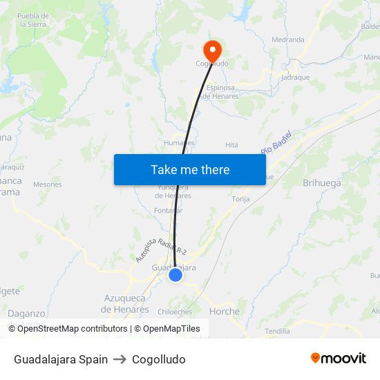 Guadalajara Spain to Cogolludo map