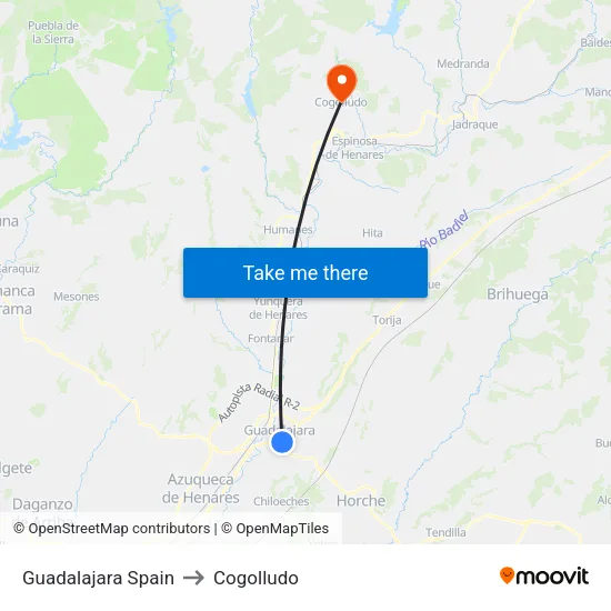 Guadalajara Spain to Cogolludo map