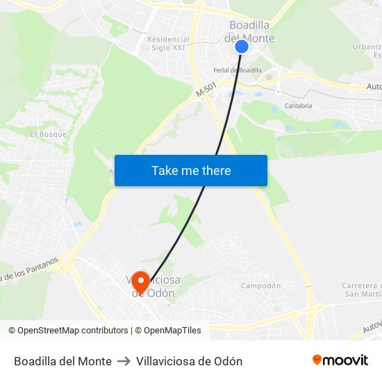 Boadilla del Monte to Villaviciosa de Odón map