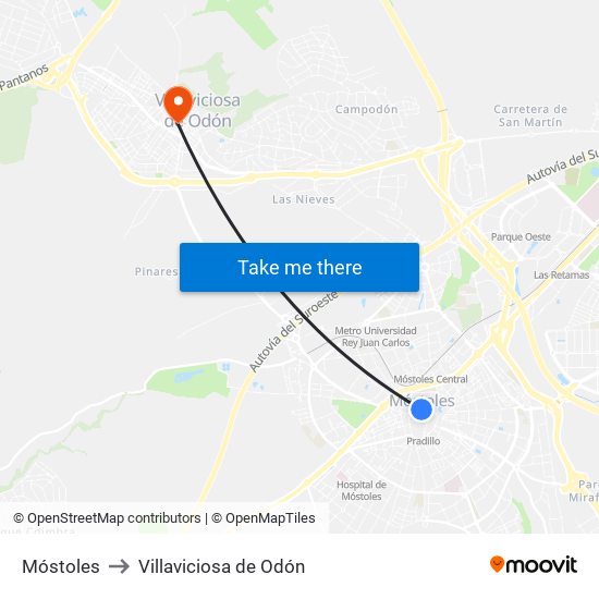 Móstoles to Villaviciosa de Odón map