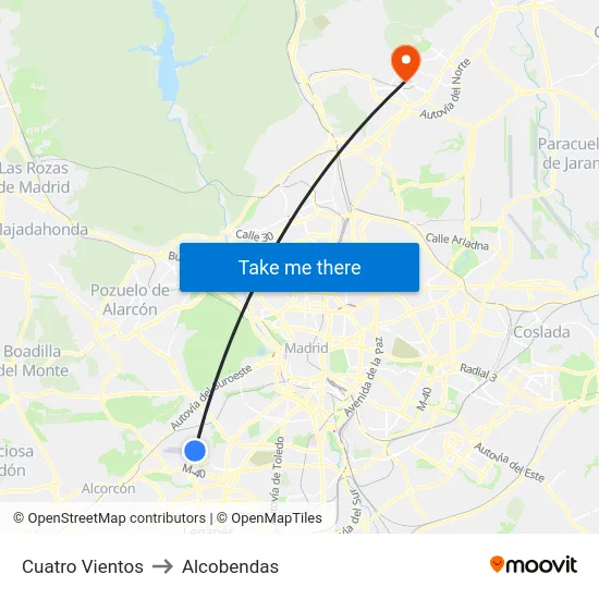Cuatro Vientos to Alcobendas map