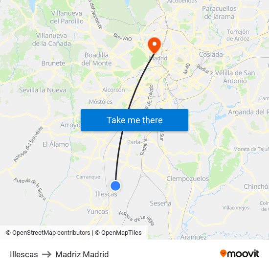 Illescas to Madriz Madrid map