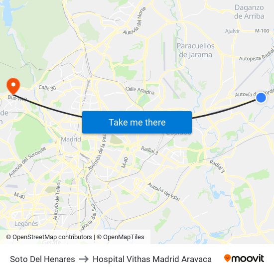 Soto Del Henares to Hospital Vithas Madrid Aravaca map