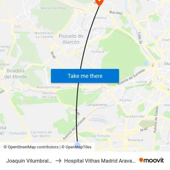 Joaquín Vilumbrales to Hospital Vithas Madrid Aravaca map