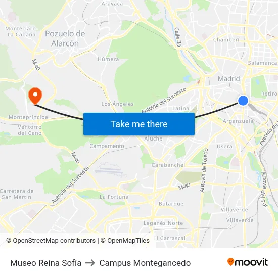 Museo Reina Sofía to Campus Montegancedo map