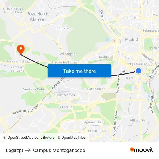Legazpi to Campus Montegancedo map
