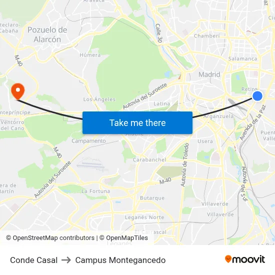 Conde Casal to Campus Montegancedo map