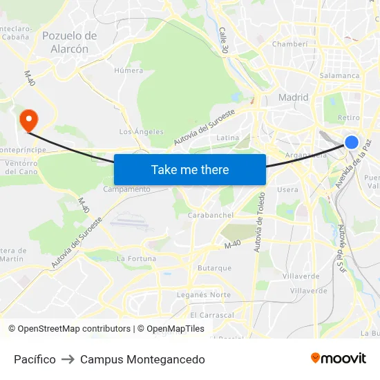 Pacífico to Campus Montegancedo map