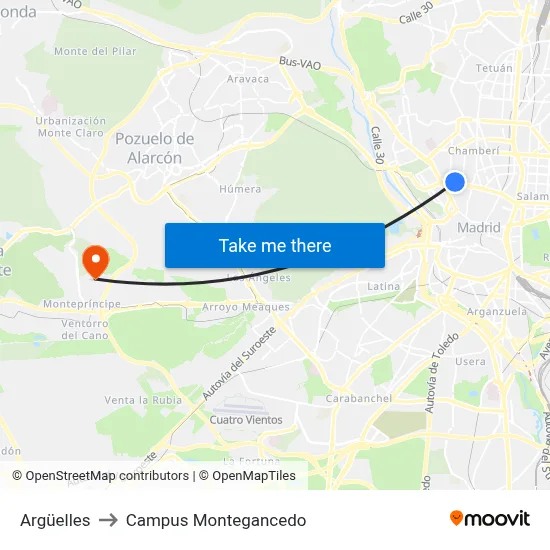 Argüelles to Campus Montegancedo map