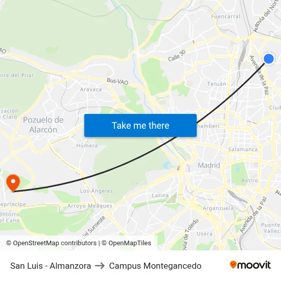 San Luis - Almanzora to Campus Montegancedo map