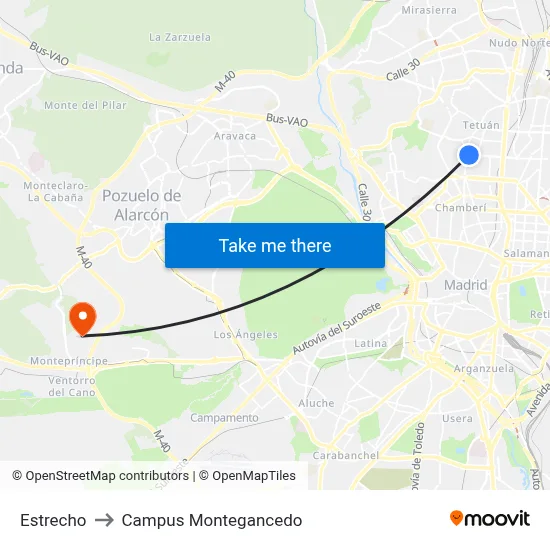 Estrecho to Campus Montegancedo map