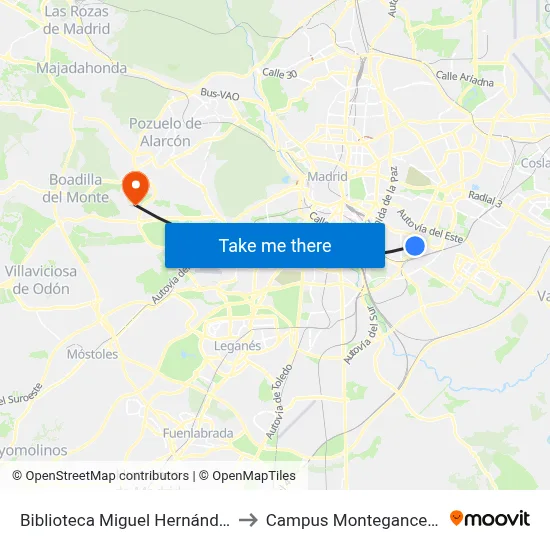 Biblioteca Miguel Hernández to Campus Montegancedo map