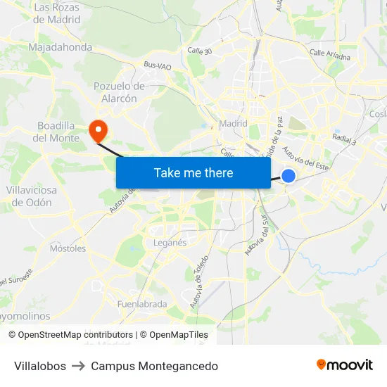 Villalobos to Campus Montegancedo map