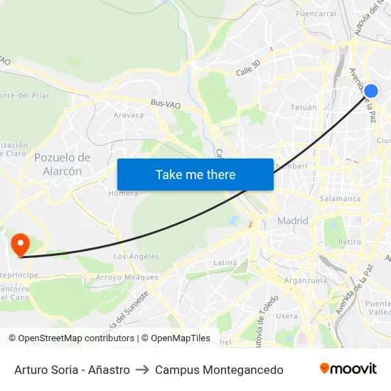 Arturo Soria - Añastro to Campus Montegancedo map