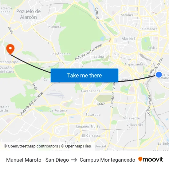 Manuel Maroto - San Diego to Campus Montegancedo map