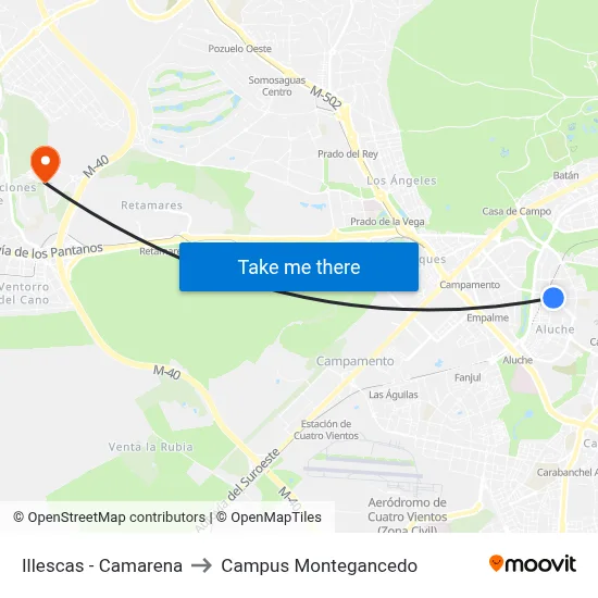 Illescas - Camarena to Campus Montegancedo map