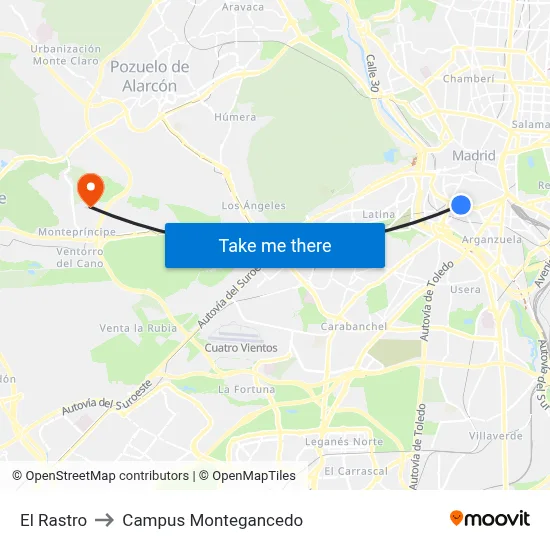El Rastro to Campus Montegancedo map