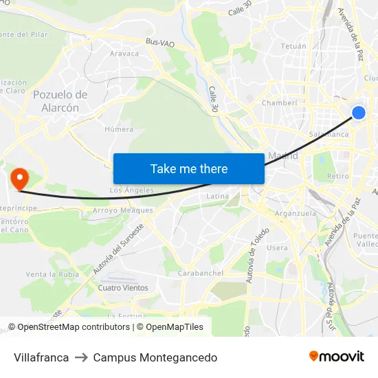 Villafranca to Campus Montegancedo map