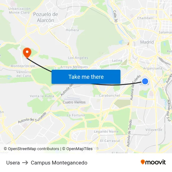 Usera to Campus Montegancedo map