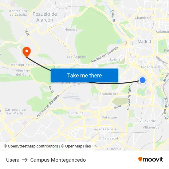 Usera to Campus Montegancedo map