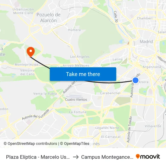 Plaza Elíptica - Marcelo Usera to Campus Montegancedo map