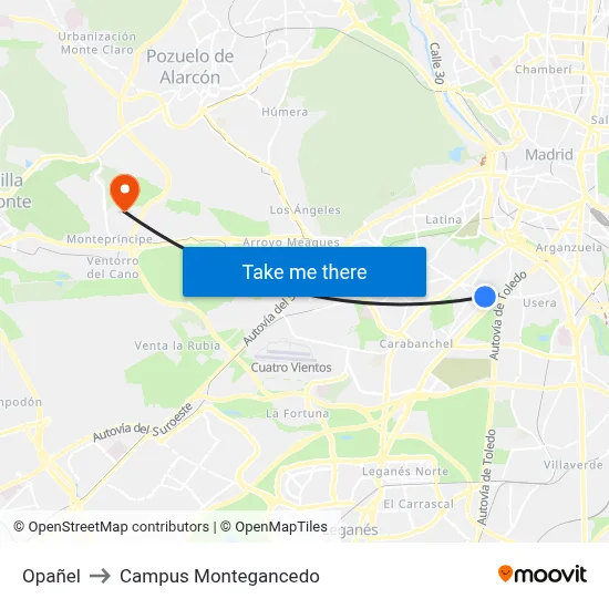Opañel to Campus Montegancedo map