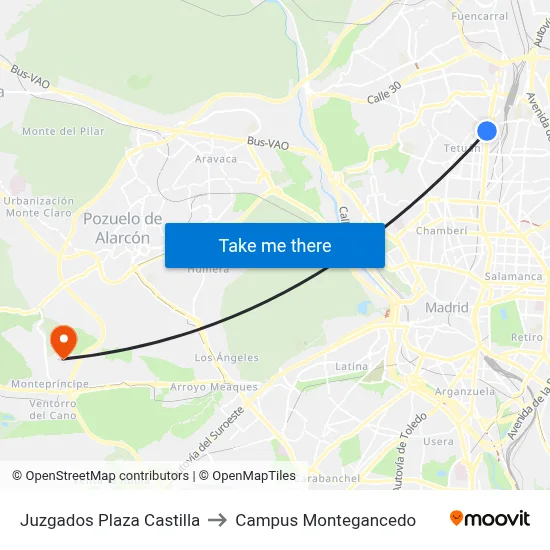 Juzgados Plaza Castilla to Campus Montegancedo map