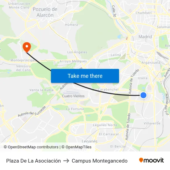 Plaza De La Asociación to Campus Montegancedo map