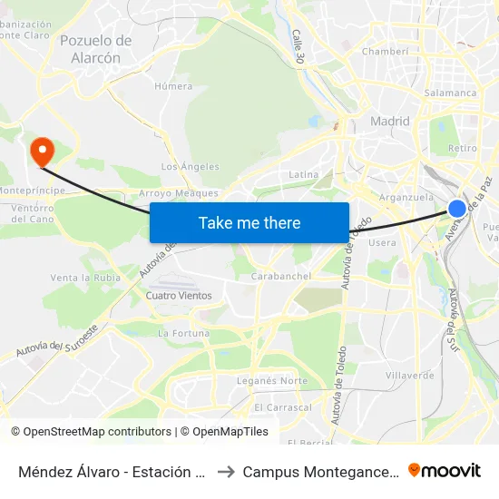 Méndez Álvaro - Estación Sur to Campus Montegancedo map
