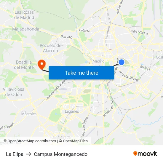 La Elipa to Campus Montegancedo map