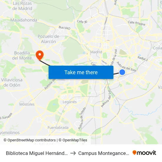 Biblioteca Miguel Hernández to Campus Montegancedo map