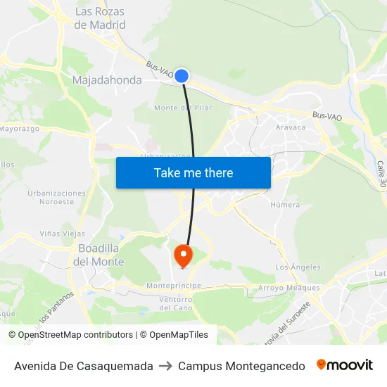Avenida De Casaquemada to Campus Montegancedo map