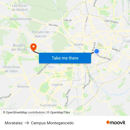 Moratalaz to Campus Montegancedo map