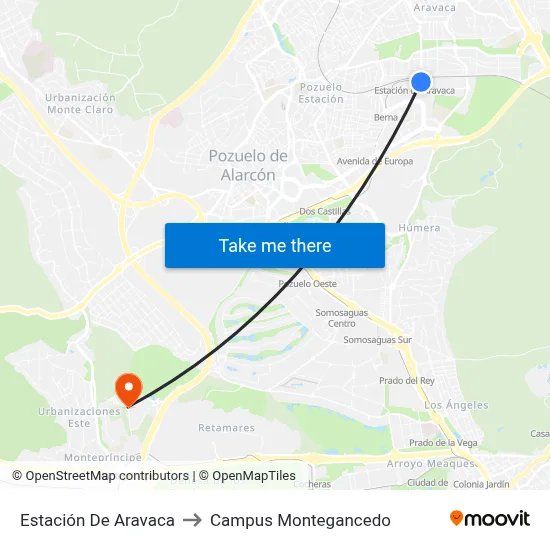 Estación De Aravaca to Campus Montegancedo map