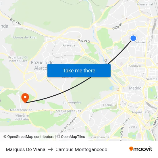 Marqués De Viana to Campus Montegancedo map