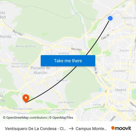 Ventisquero De La Condesa - Clínica Cemtro to Campus Montegancedo map